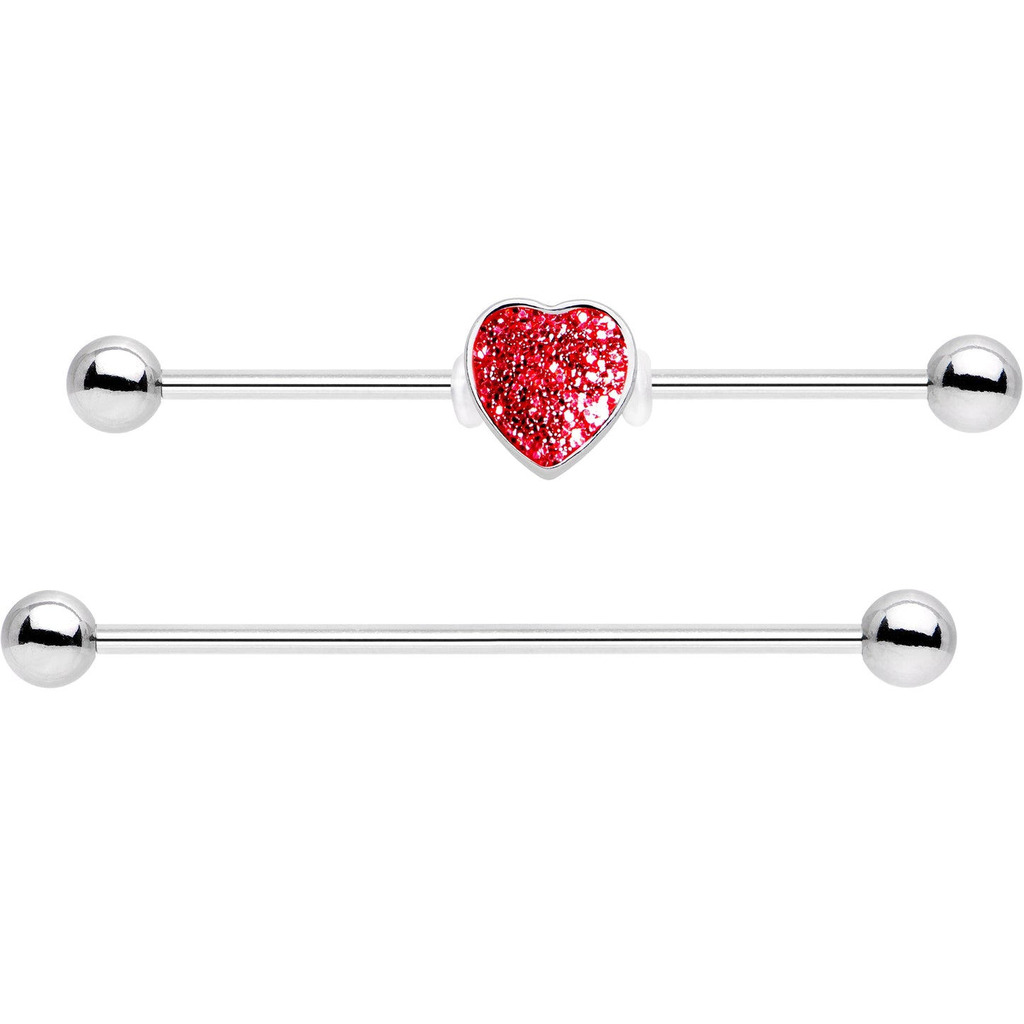 14G Red Glitter Heart Industrial Barbell 38mm Set of 2 - BodyCandy - Flyclothing LLC