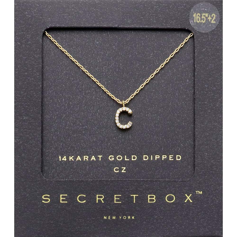-C- Secret Box 14K Gold Dipped Cubic Zirconia Initial Monogram Pendant Necklace - Madeline Love - Flyclothing LLC
