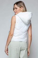 Snobbish Zip Up Quilted Hooded Vest - Trendsi - Flyclothing LLC