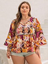Plus Size Printed Tie Neck Blouse - Trendsi - Flyclothing LLC