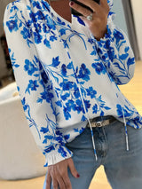 Floral Long Sleeve Tie Neck Blouse - Trendsi - Flyclothing LLC