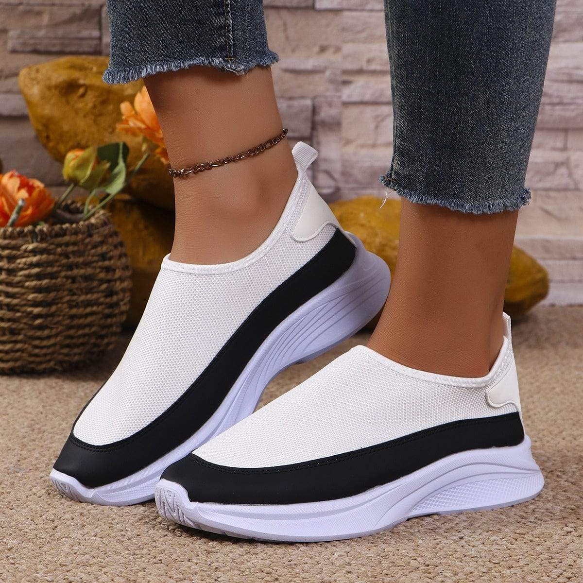 Mesh Contrast Flat Slip-Ons - Trendsi - Flyclothing LLC