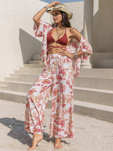 Printed Open Front Half Sleeve Top and Pants Set - Trendsi - Flyclothing LLC