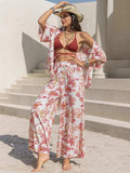 Printed Open Front Half Sleeve Top and Pants Set - Trendsi - Flyclothing LLC
