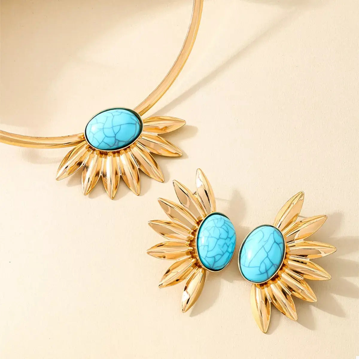 Turquoise Sunflower Necklace and Earrings Jewelry Set - Trendsi - Flyclothing LLC