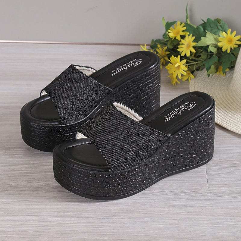 Open Toe Mid Heel Wedge Sandals - Trendsi - Flyclothing LLC