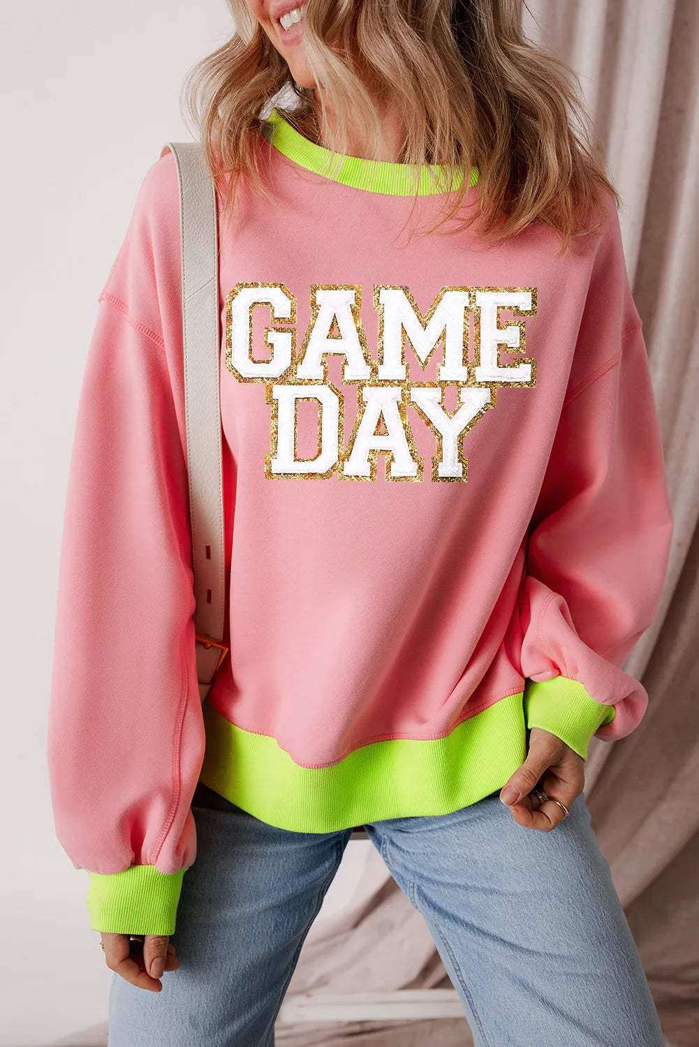 Letter Graphic Round Neck Long Sleeve Sweatshirt - Trendsi - Flyclothing LLC