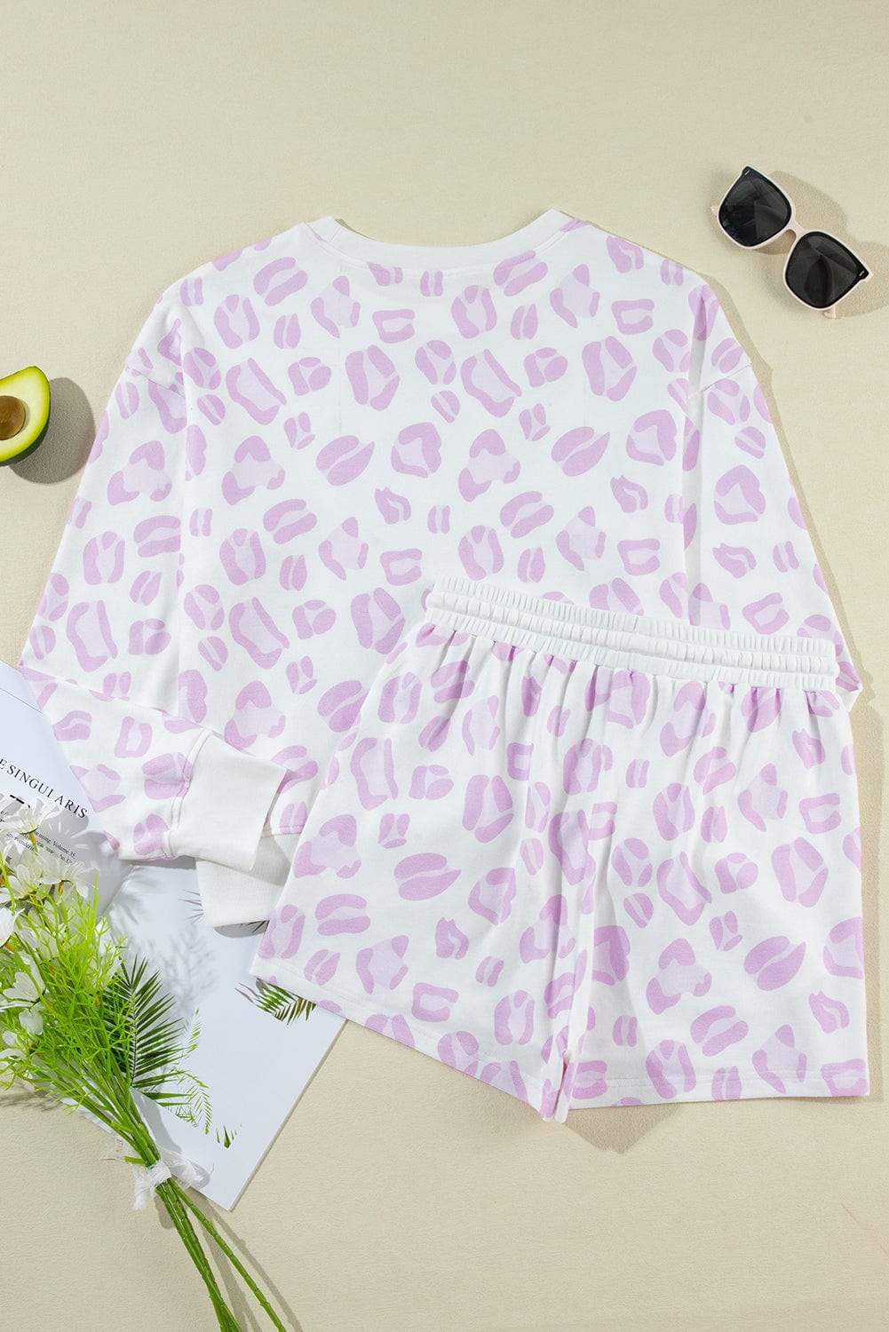 Leopard Long Sleeve Top and Drawstring Shorts Lounge Set - Trendsi - Flyclothing LLC
