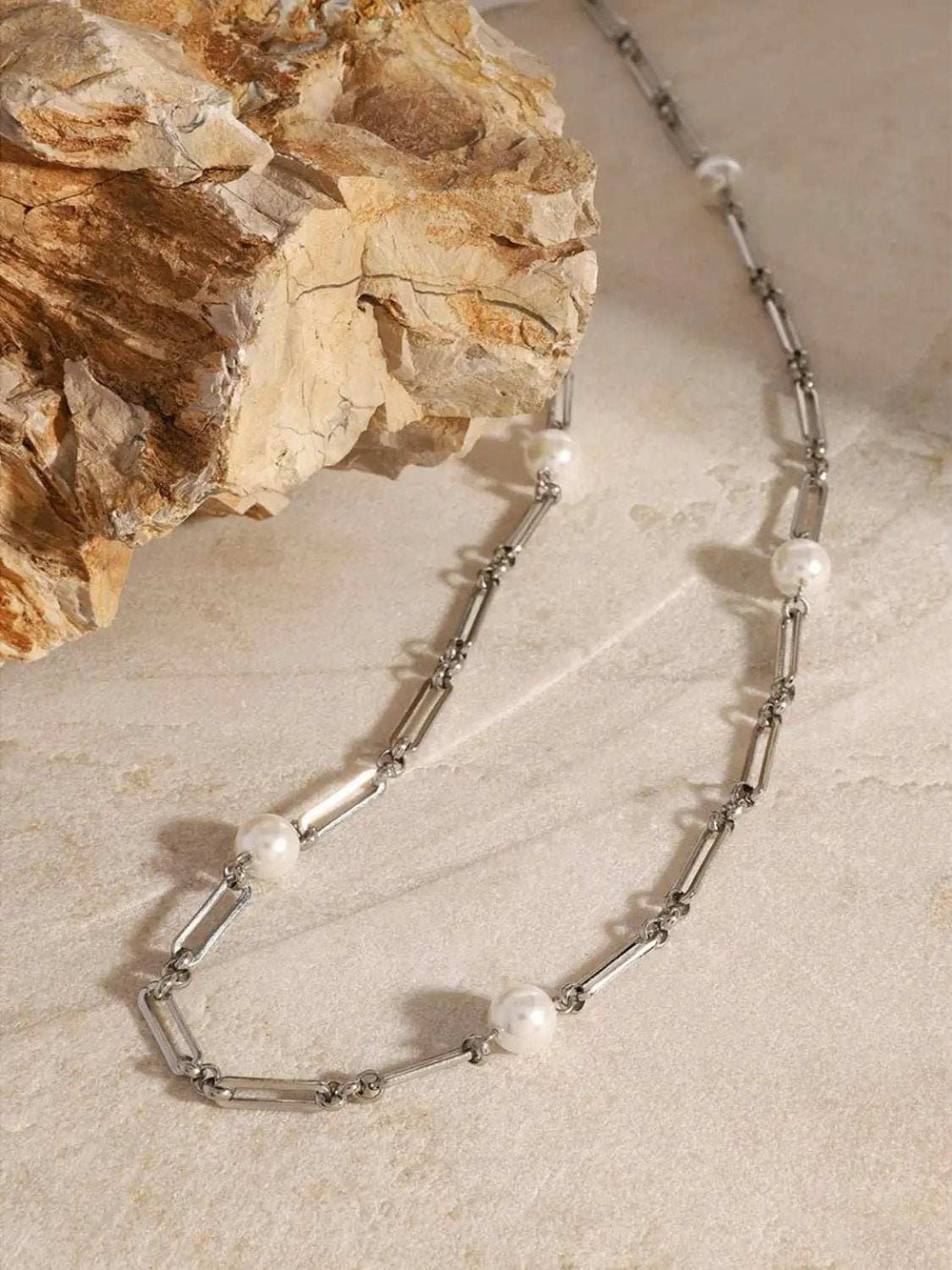Stainless Steel Pearl Chain Necklace - Trendsi - Flyclothing LLC
