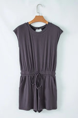 Knit Open Back Cap Sleeve Drawstring Romper - Trendsi - Flyclothing LLC