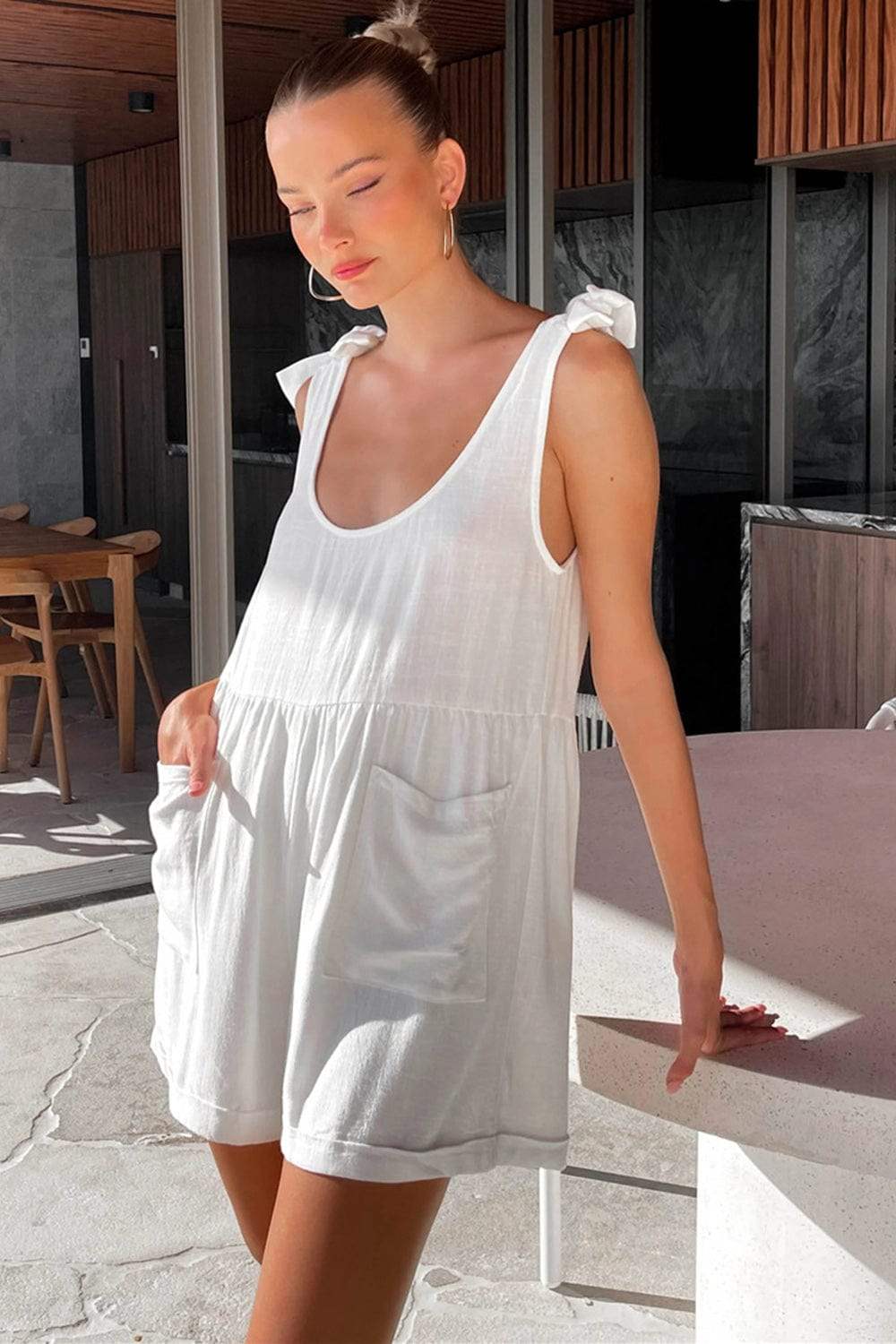 Full Size Scoop Neck Tie Shoulder Romper - Trendsi - Flyclothing LLC