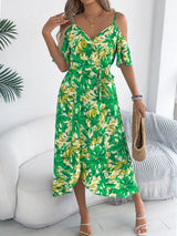 Printed Cold Shoulder Midi Cami Dress - Trendsi - Flyclothing LLC