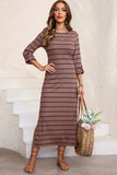 Slit Striped Round Neck Midi Dress - Trendsi - Flyclothing LLC