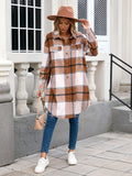 Plaid Button Up Long Sleeve Longline Outerwear - Trendsi