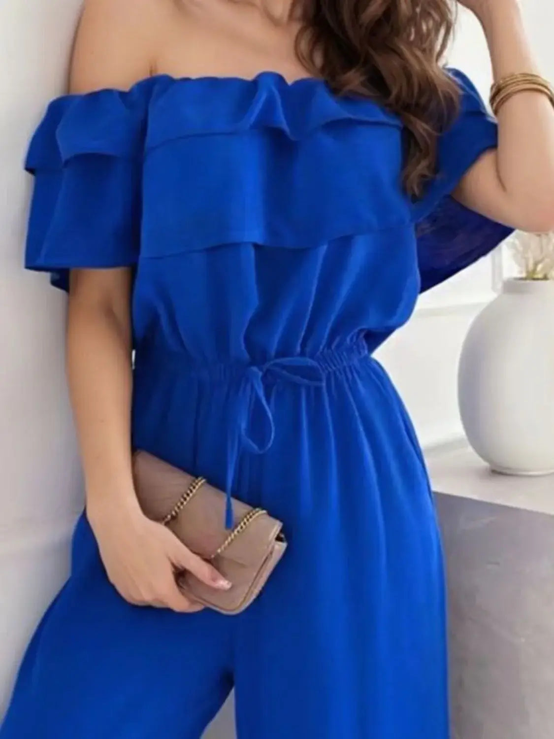 Ruffled Off-Shoulder Wide Leg Jumpsuit - Trendsi - Flyclothing LLC