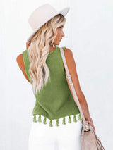 Cutout Tassel Round Neck Tank - Trendsi - Flyclothing LLC