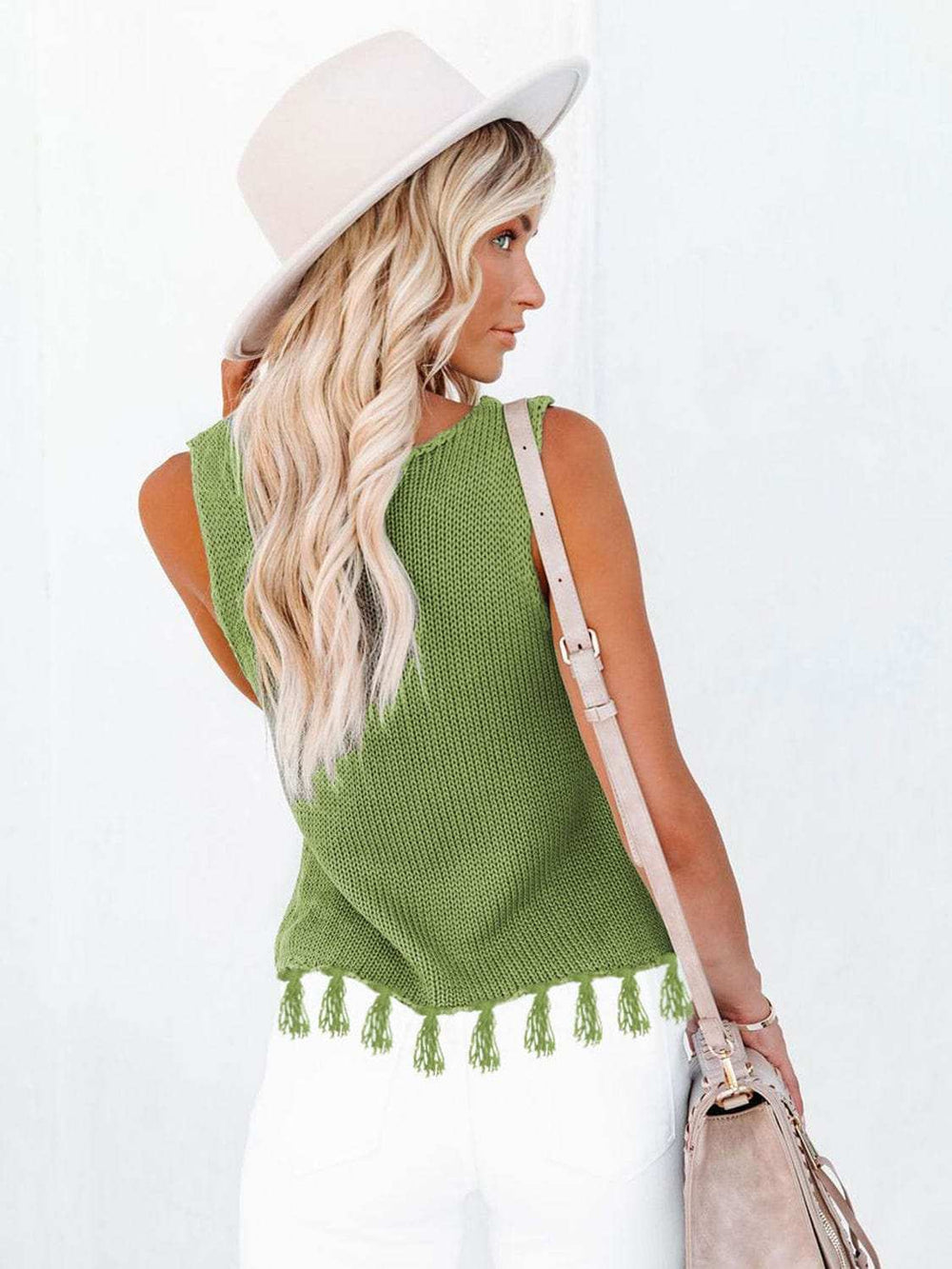 Cutout Tassel Round Neck Tank - Trendsi - Flyclothing LLC