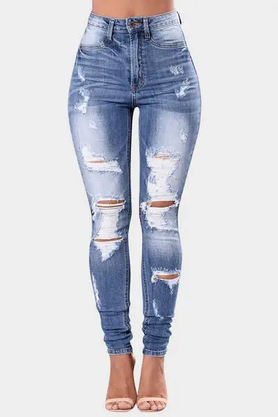 Full Size Distressed Skinny Jeans Plus Size - Trendsi - Flyclothing LLC