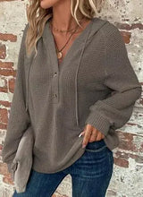 Waffle Knit Button Detail Hoodie - Trendsi - Flyclothing LLC
