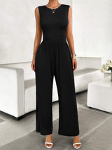 Round Neck Sleeveless Wide Leg Jumpsuit - Trendsi - Flyclothing LLC