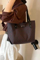Polyester Bow Polka Dot Tote Bag - Trendsi