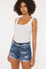 Kancan Distressed Button Fly Denim Shorts - Trendsi - Flyclothing LLC