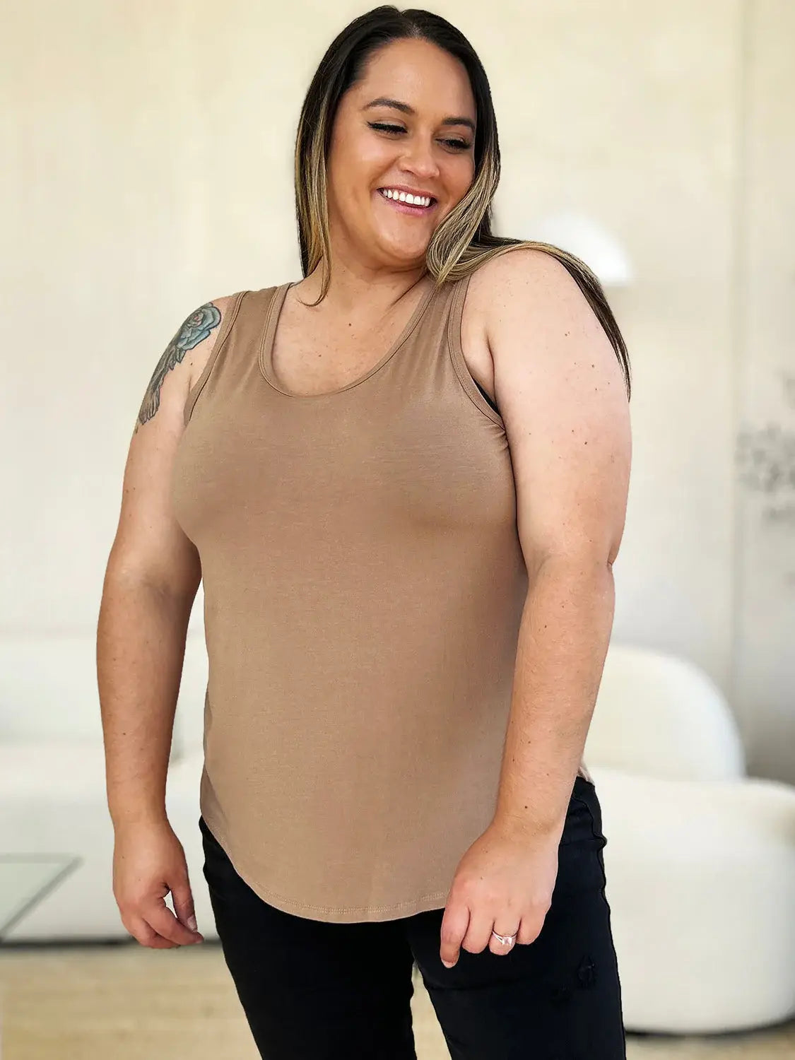 Basic Bae Full Size Round Neck Curved Hem Tank - ShopBasicbae - Flyclothing LLC