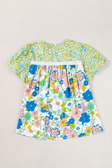 Printed Round Neck Puff Sleeve Blouse - Trendsi - Flyclothing LLC