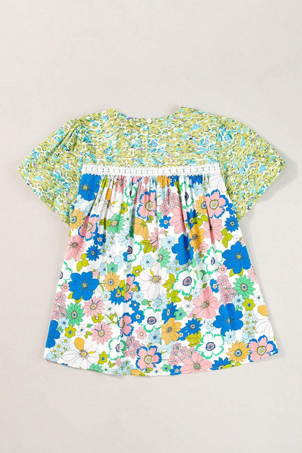 Printed Round Neck Puff Sleeve Blouse - Trendsi - Flyclothing LLC