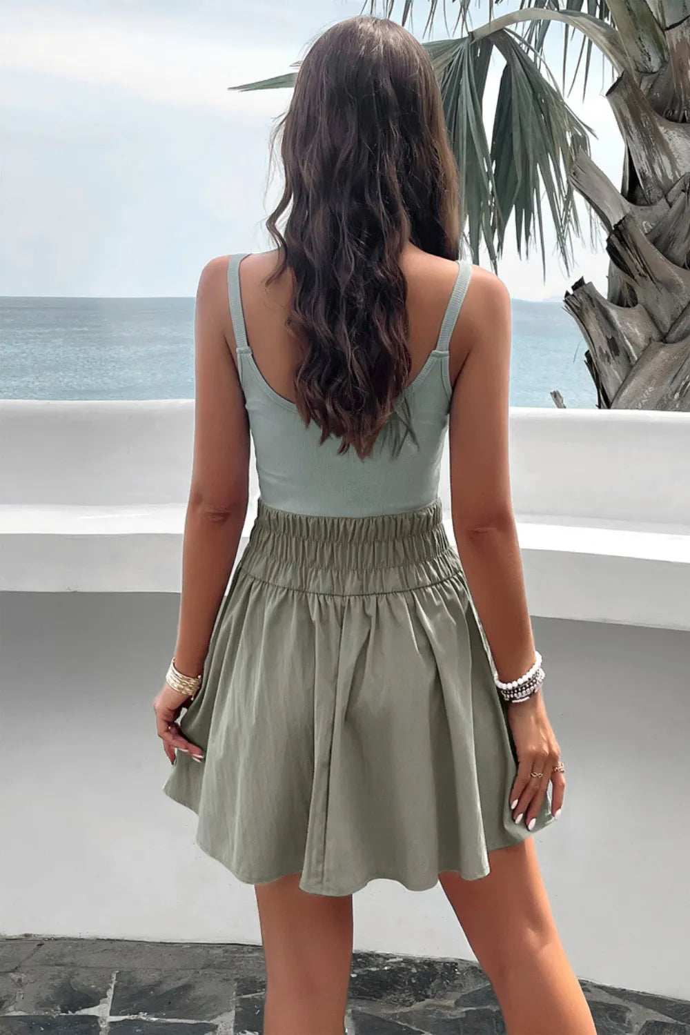 Devine Smocked Scoop Neck Mini Cami Dress - Trendsi - Flyclothing LLC