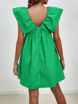 V-Neck Cap Sleeve Mini Dress - Trendsi - Flyclothing LLC