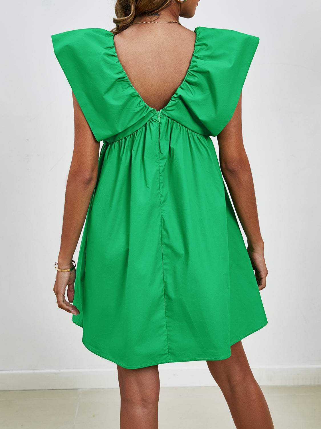 V-Neck Cap Sleeve Mini Dress - Trendsi - Flyclothing LLC