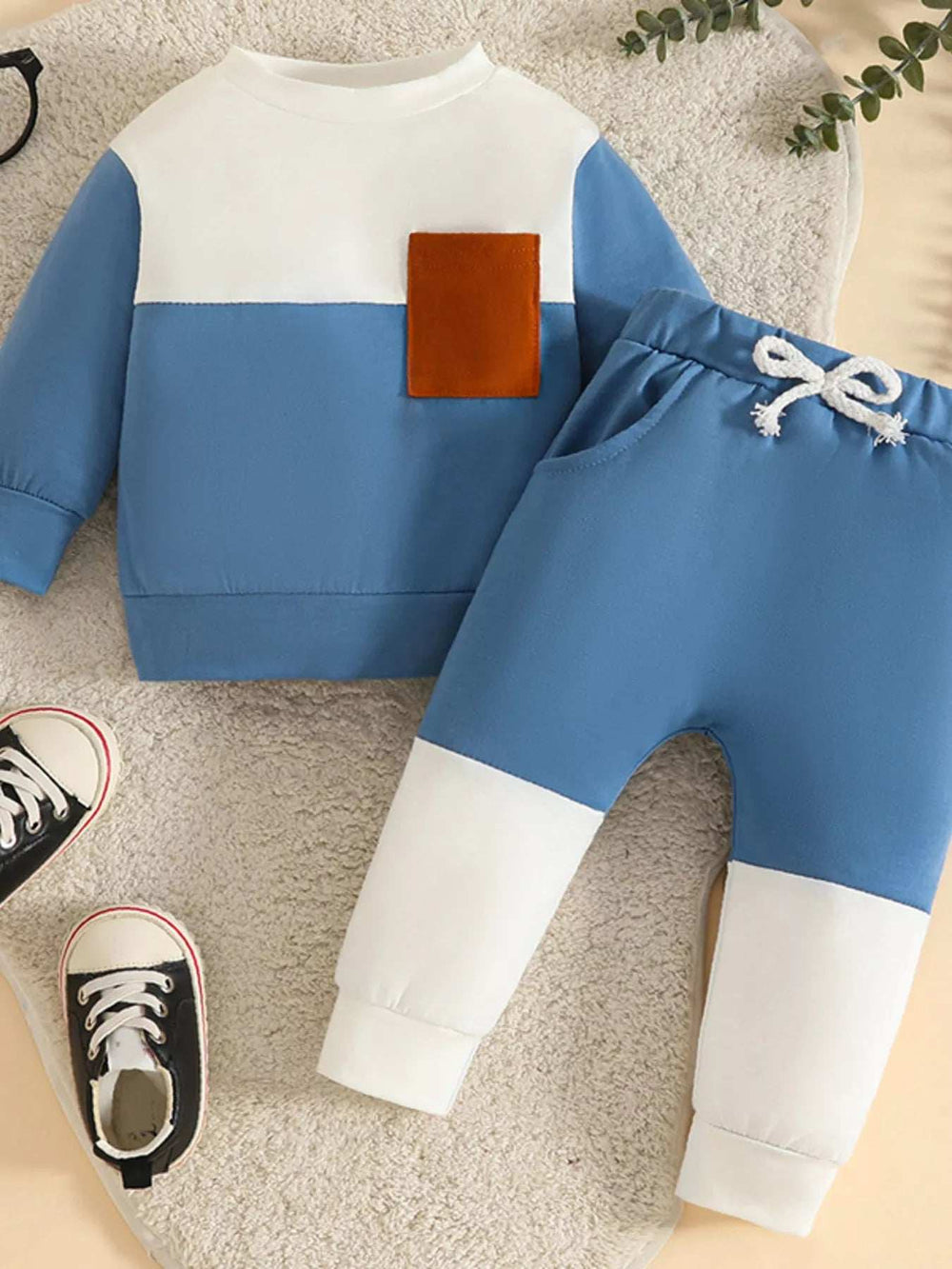 Children's Color Block Pocket Detail Top and Pants Outfit Set - Trendsi - Flyclothing LLC