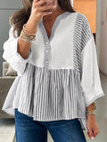 Striped Button Detail Blouse - Trendsi - Flyclothing LLC
