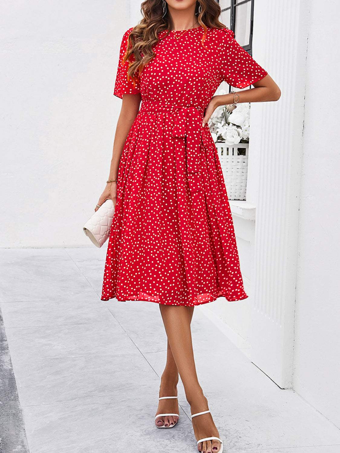 Printed Round Neck Short Sleeve Dress - Trendsi - Flyclothing LLC