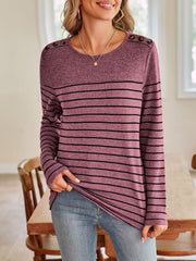 Lovelet Striped Round Neck Long Sleeve T-Shirt - Trendsi