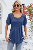 Ruched Scoop Neck Short Sleeve Blouse - Trendsi - Flyclothing LLC
