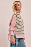 BiBi Stripe Mixed Top With Cut Edge And Reverse Outseam - Trendsi - Flyclothing LLC