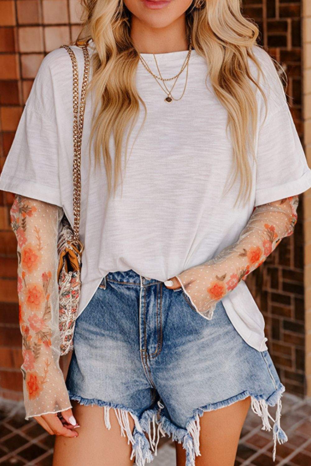 Faux Two Piece Floral Long Sleeve Patchwork Top - Trendsi - Flyclothing LLC