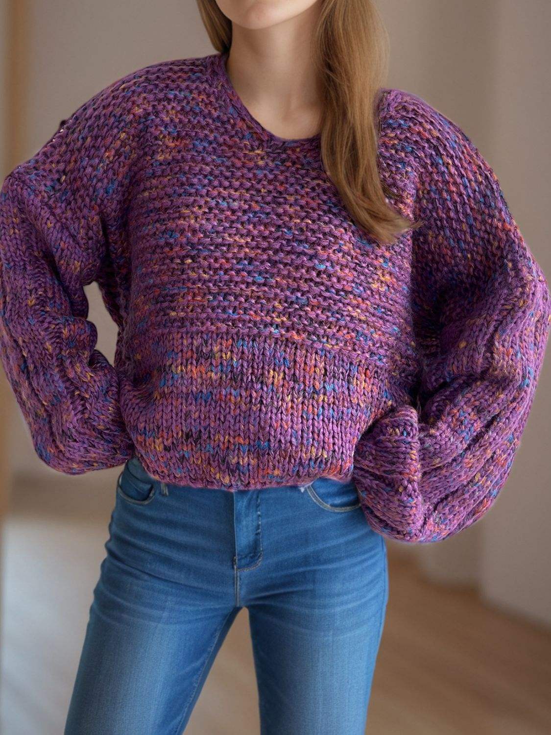 Dropped Shoulder Long Sleeve Sweater - Trendsi - Flyclothing LLC