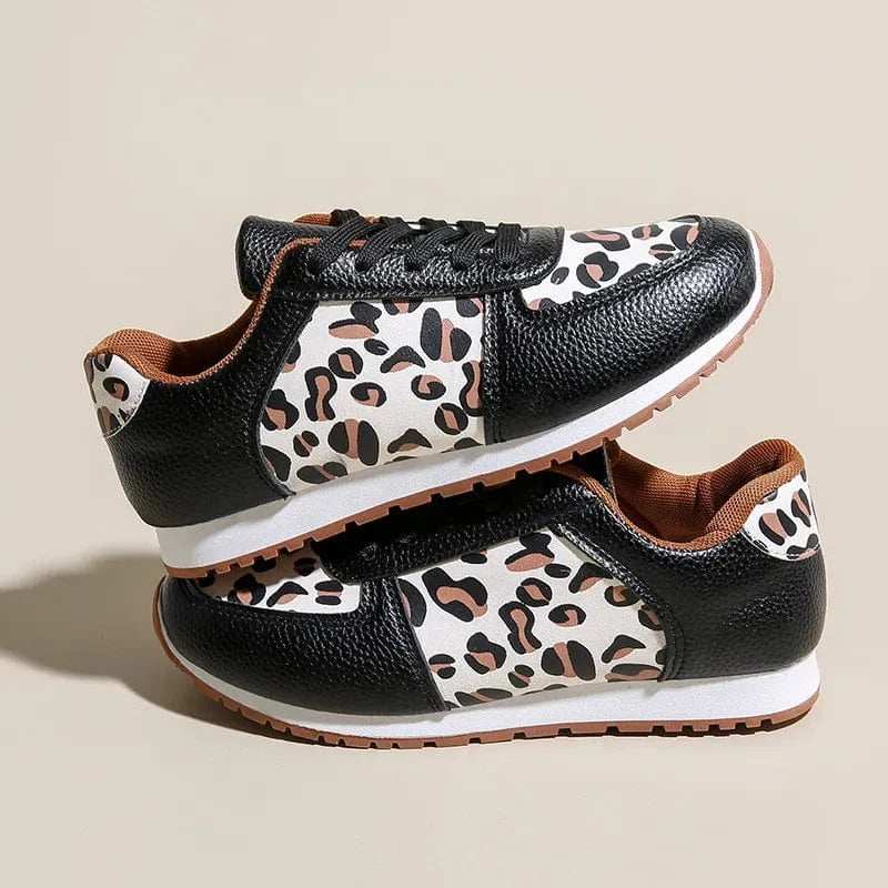 Leopard Round Toe Lace Up Sneakers - Trendsi - Flyclothing LLC