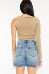 Kancan Full Size Raw Hem High Waist Denim Shorts - Trendsi - Flyclothing LLC