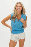 BiBi Chevron Pointelle Pearl Knit Top - Trendsi - Flyclothing LLC