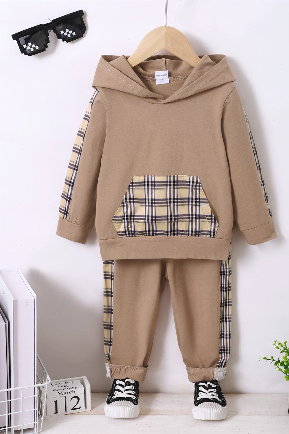 Children's Plaid Hoodie and pants Set - Trendsi