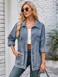 Button Up Long Sleeve Denim Jacket - Trendsi