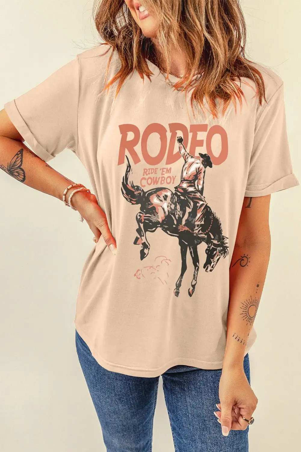 Cowboy Graphic Round Neck Short Sleeve T-Shirt - Trendsi - Flyclothing LLC