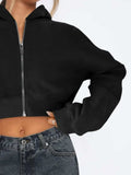 Zip Up Long Sleeve Hooded Cropped Jacket - Trendsi - Flyclothing LLC