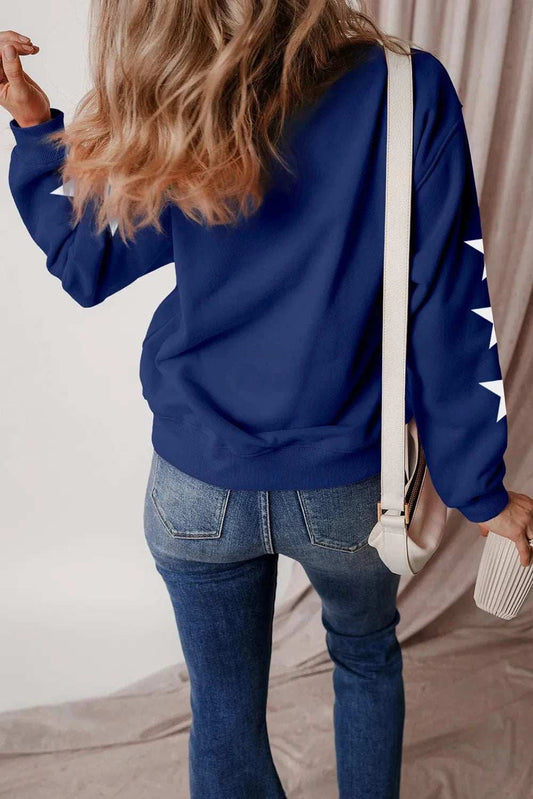 GAME DAY Star Round Neck Long Sleeve Sweatshirt - Trendsi - Flyclothing LLC