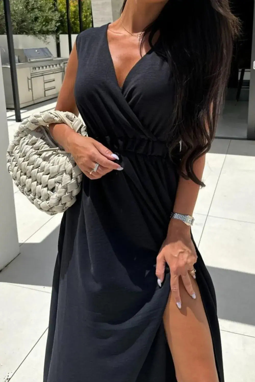 Surplice Sleeveless Slit Maxi Dress - Trendsi - Flyclothing LLC