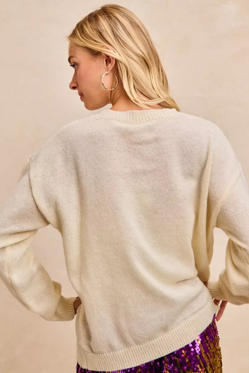 BiBi Mardi Gras Sequin Lattering Knit Top - Trendsi - Flyclothing LLC